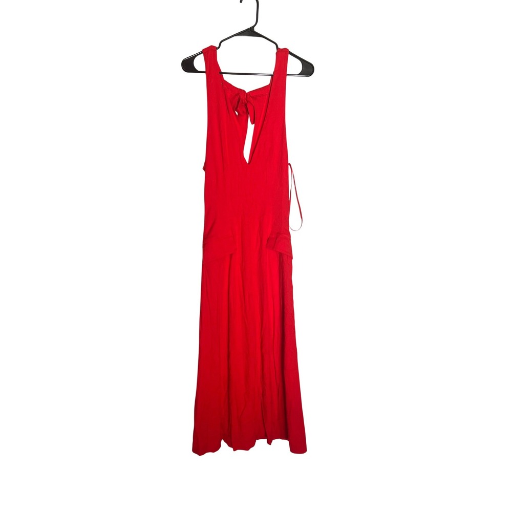 Klesis Red Crimson Scarlet Halter Midi Dress with Flap Pockets Size S NEW Date